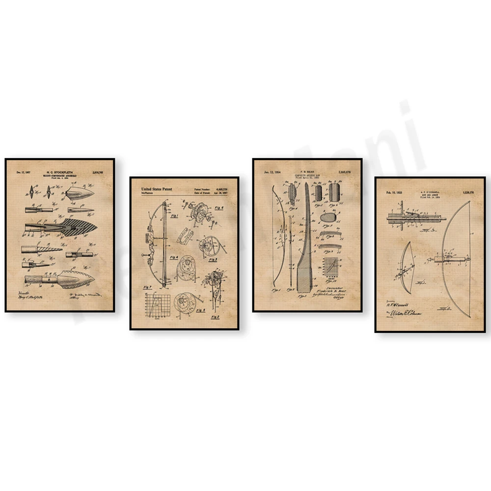 Vintage bow and arrow patent p - огляд і ціна Outdoor Hunting Paintings