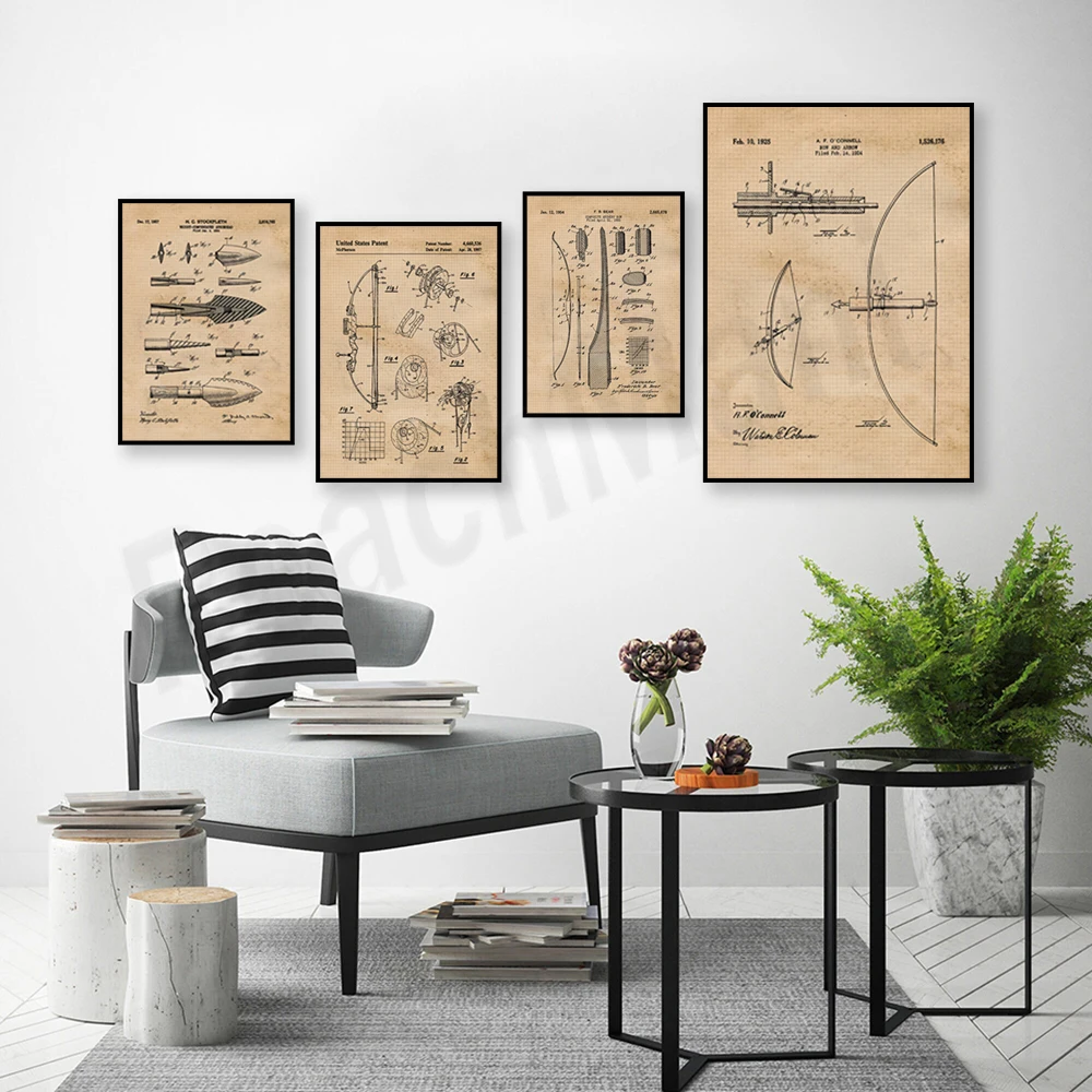 Vintage bow and arrow patent p - огляд і ціна Outdoor Hunting Paintings