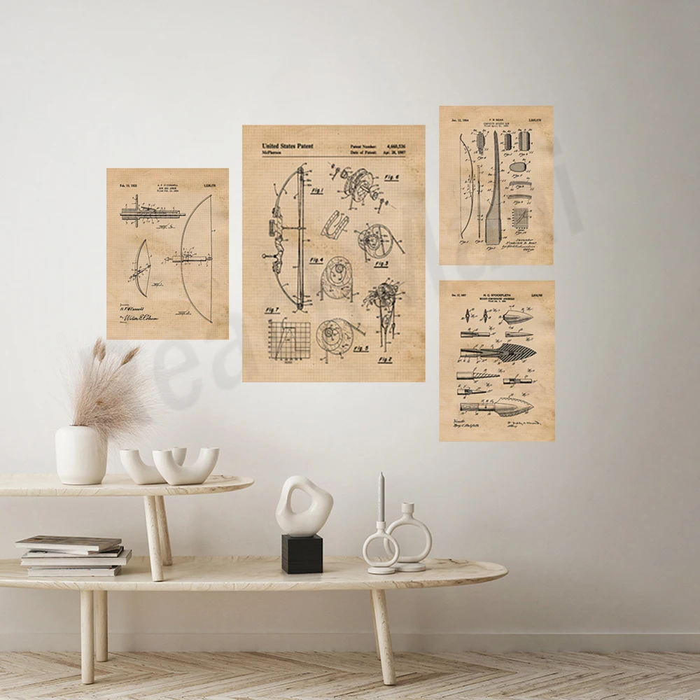 Vintage bow and arrow patent p - огляд і ціна Outdoor Hunting Paintings